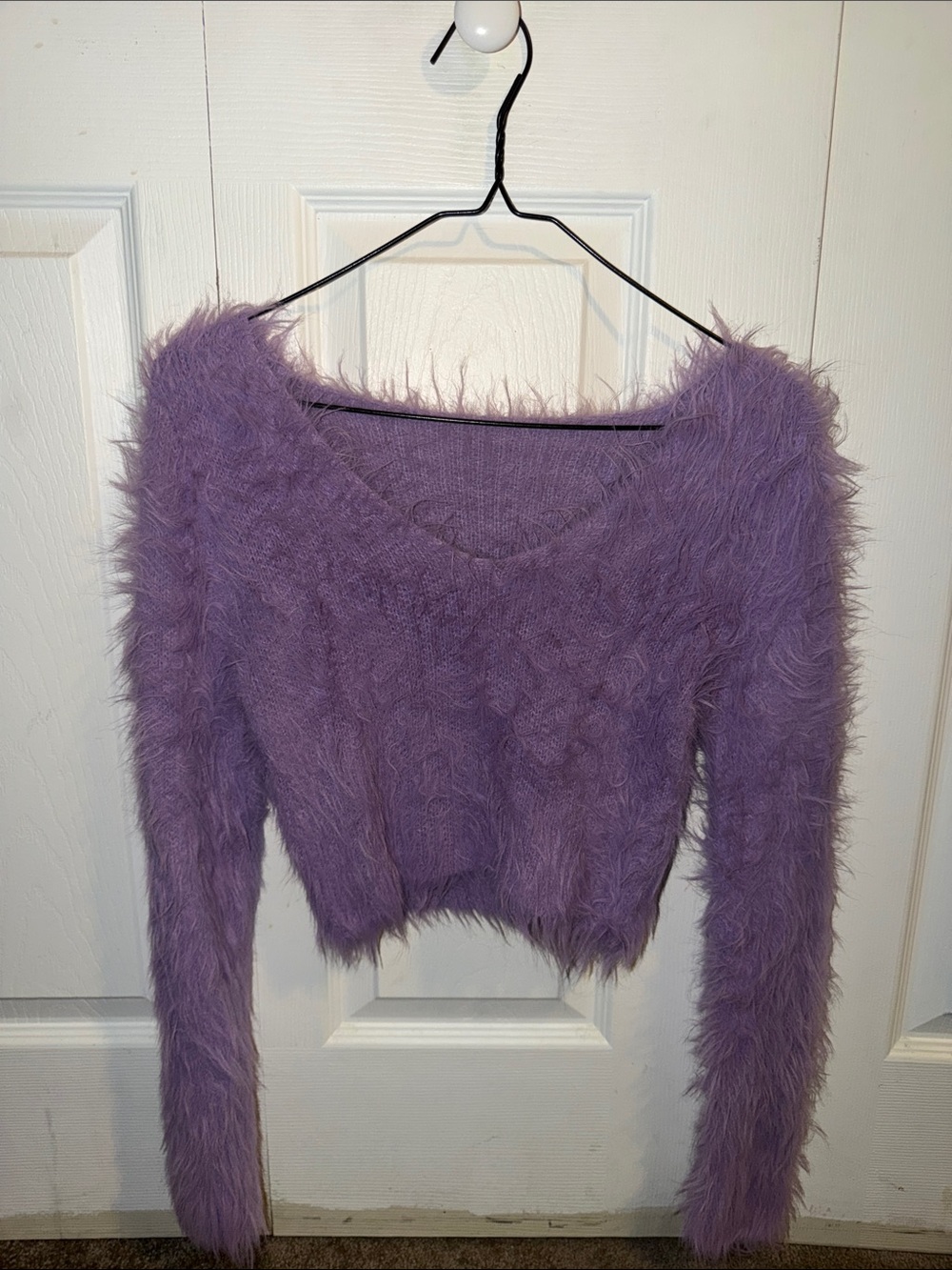 SHEIN Lavender Fuzzy Long Sleeve Crop Top